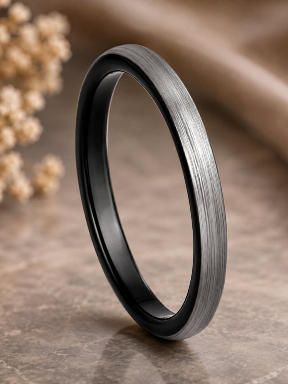 Slim Black Brushed Tungsten Wedding Band Ring - GALTUN1072-6.5